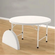 Round Folding Table, Indoor Outdoor Plastic Dining Table, Commercial Event Table with Handle and Lock for 8-10 Person for Party Picnic Garden Dining Kitchen Buffee Restaurant Picnic Party Banquet Wedding