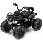 Kids ATV, 12V Battery Powered Electric Vehicle w/ Music, Headlights, MP3, Spring Suspension, High & Low Speed, Treaded Tires, Storage Basket, Ride on 4 Wheeler Quad for 3-8 Years Old