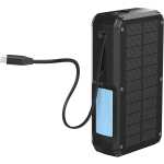Powerology 27000mAh Solar Wireless Charging Power Bank PD 20W / 4-Device Charging / IP54 Water Resistant / 22.5W USB-A Output / Li-Polymer Battery / 7H Full-Charge Time / Multi-Mode Flashlight - Black