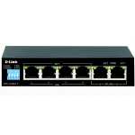 D-Link DES-F1006P-E 6-Port Unmanaged PoE Switch, 4 x 10/100 Mbps Fast Ethernet Ports, 2 x 10/100 Mbps Uplink Port Power-over-Ethernet (60W), Flow Control For Protection Against Data Loss, Maximum Distance Of 250m