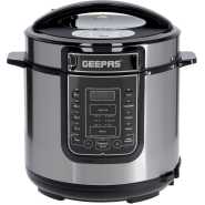 Geepas GMC 5326N,1000W 7-in-1 Electric Pressure Cooker, Steamer 6L Digital Multicooker – Stainless Steel/Black – 14 Cooking Modes, Automatic Keep Warm & 24 Hours Preset Function – 2 Years Warranty