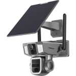 Powerology 4G/WiFi 10X Zoom 2MP+2MP 360˚ Ultimate Outdoor Versatile Camera, IP66 Waterproof Dustproof, Solar Power Recharging, Siren Alarm, Built-In Mic & Speaker, Powerful Bullet Lights, Whole-Day Recording