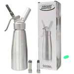 Professional Aluminium Whipped Cream Dispenser 500ml, Easy Clean Leak Free, 3 Stainless Steel Nozzles, Cream Whippers, Whipping Foam Syphon, Chef Espuma Gun, Whip Cream Desserts, Baking Gift