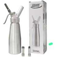 Professional Aluminium Whipped Cream Dispenser 500ml, Easy Clean Leak Free, 3 Stainless Steel Nozzles, Cream Whippers, Whipping Foam Syphon, Chef Espuma Gun, Whip Cream Desserts, Baking Gift