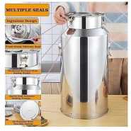42L Stainless Steel Milk Can Canister Dairy Pot Large Bucket With Lid - Tote Milk Jug Oil Barrel , Water and Wine Container Pail Bottle With Carry Handle and Buckle for Liquid And Solid Storage and Transporting Liquid Coffee Bean Tea