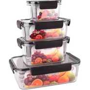 4-Piece Clear Acrylic Sealed Food Airtight Stackable Storage Containers with Lids Box For Fruit Food Transparent kitchen storage Fridge Containers Lunch Box