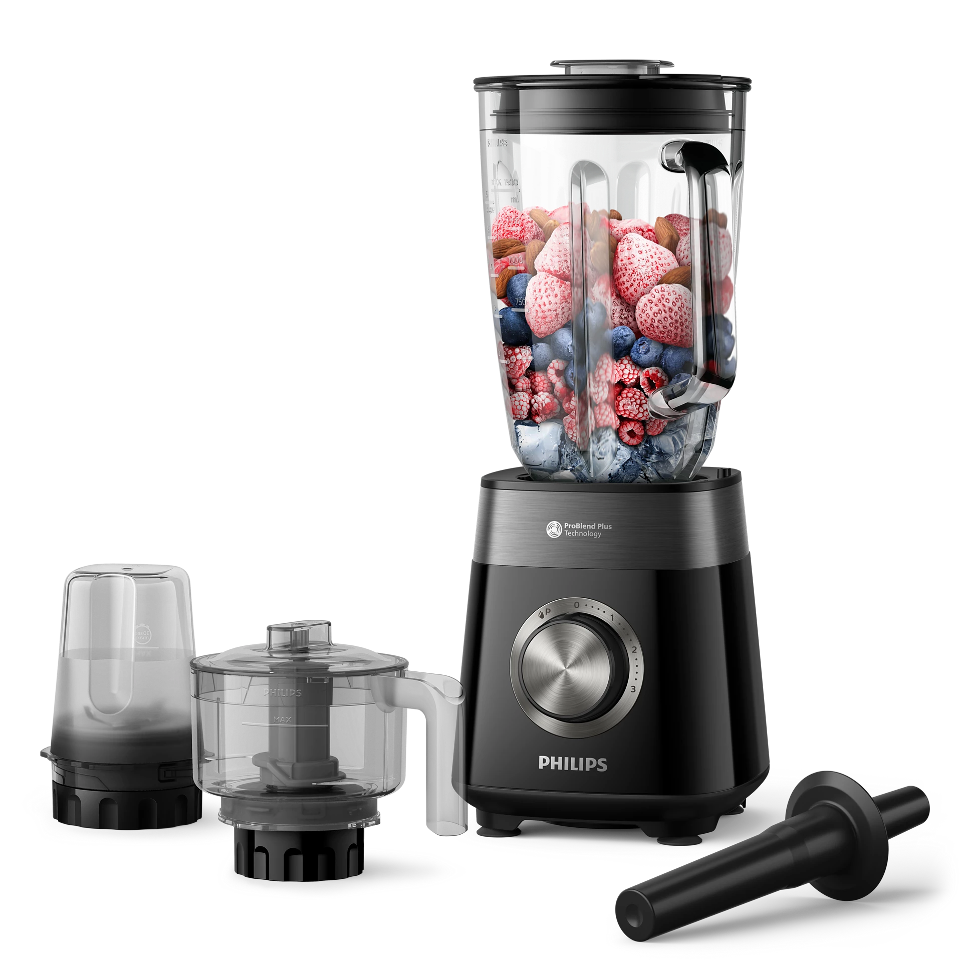 Philips Blender 5000 Series - 1200W, 2L Capacity, 3 Speed+ Pulse, ProBlend Plus Technology, Chopper & Mill Attachment, Black - HR3033/00