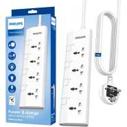 Philips 4-Way Universal Power Extension Cord with Individual Switches (1.5M), 2500W Overload Protection, 750°C Fire-Resistant, 3x1mm² Heavy Duty Cable, 13A Fuse, ESMA Certified, UK Plug - White