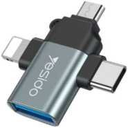 Yesido 3 In 1 OTG Adaptor- Black