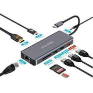 Porodo 9in1 USB-C Hub Type-C PD 100W HDMI Ethernet USB SD Card 3.5mm Aux